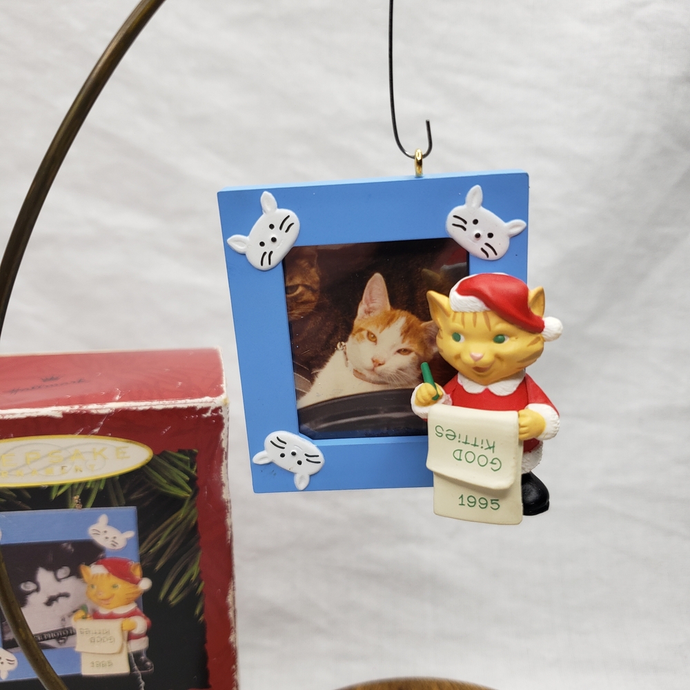 Vintage 90s Hallmark Kitty Cat Christmas Ornament with Photo Frame